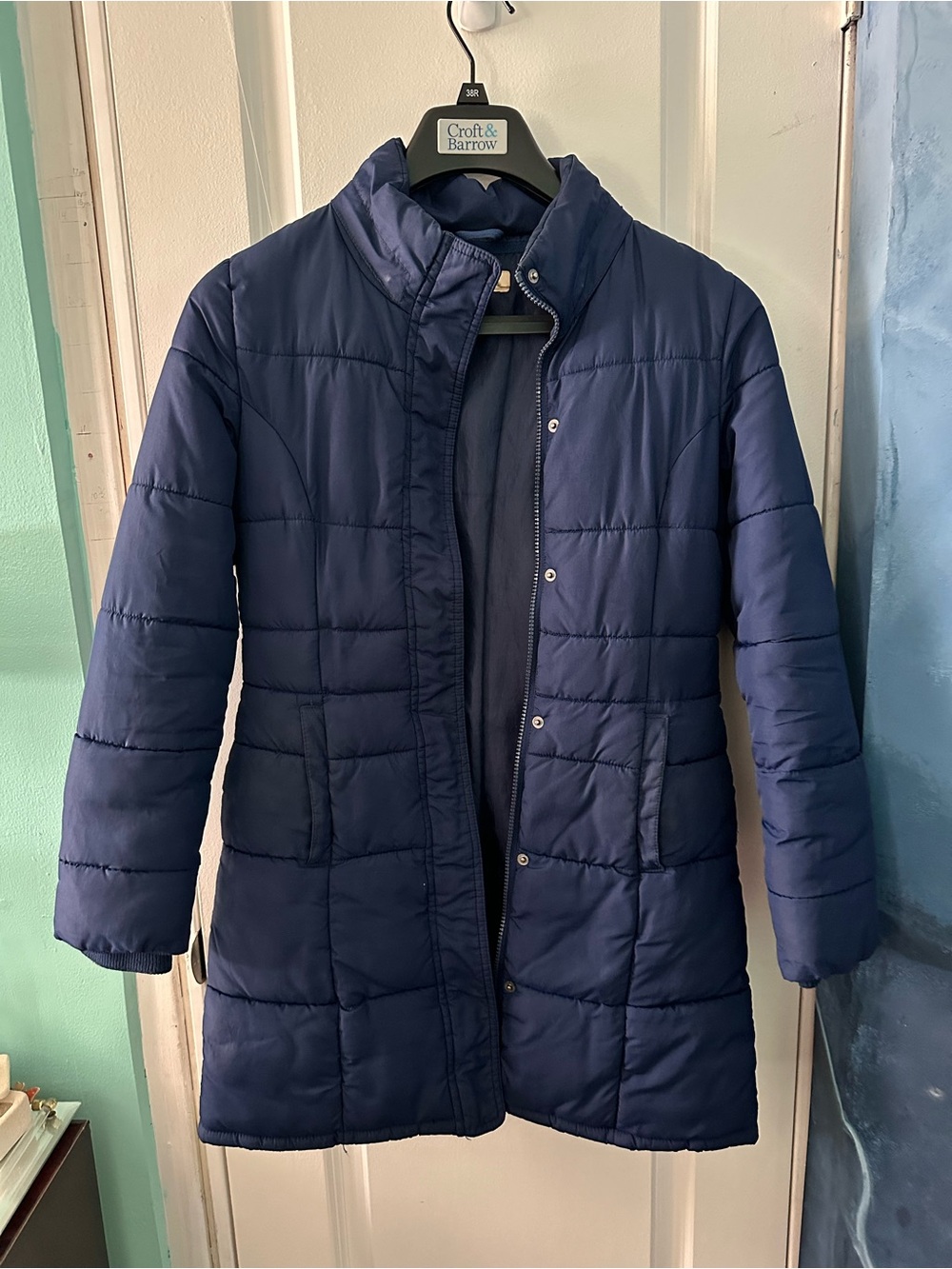 H&M Navy Quilted Long Puffer Coat